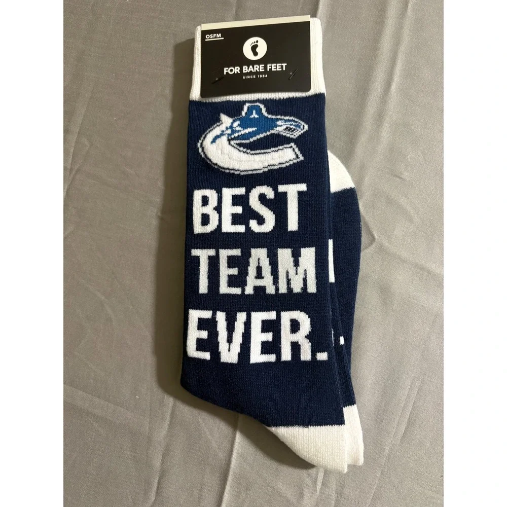 For Bare Feet Vancouver Canucks NHL Best Team Ever Socks Navy Blue OSFM New nwt